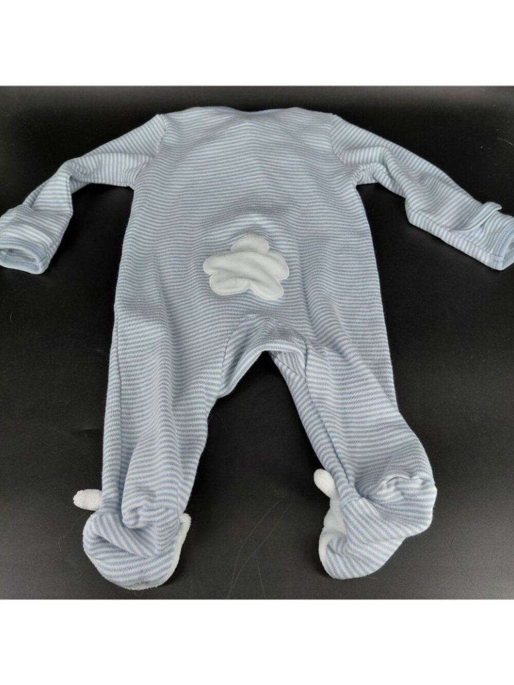 One Piece Sleeper Pajamas Boys 0-3 Months Blue Stripe Bunny Rabbit Animal Footed - Picture 6 of 7